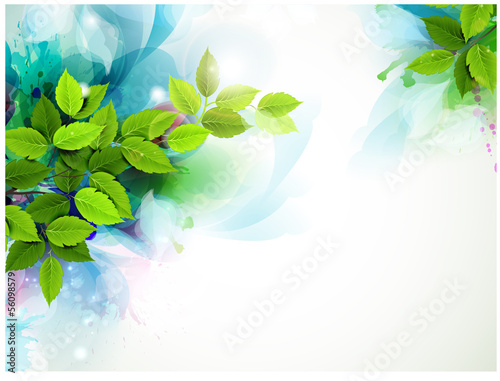 banner with fresh green leaves
