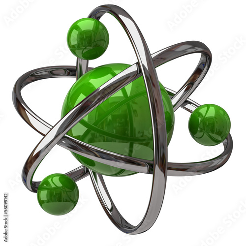 3d green atom isolated on white backgound