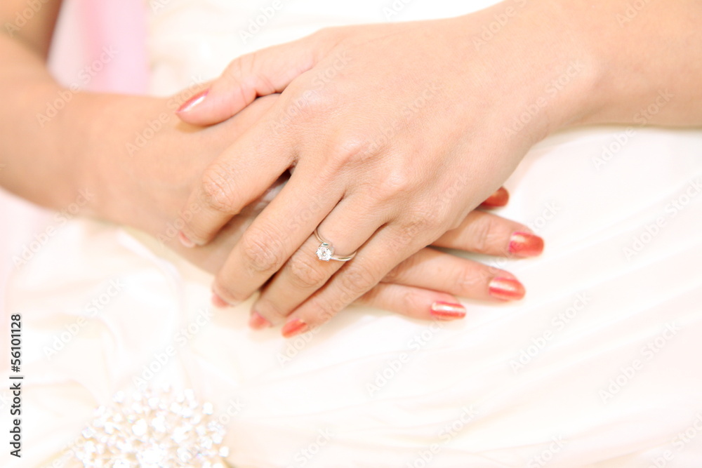hands of women with wedding ring