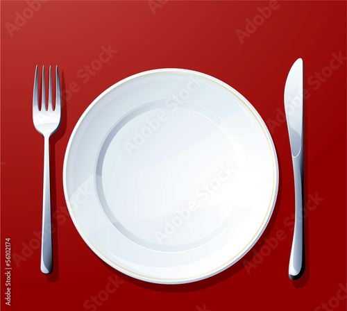 Silverware on red. Vector.