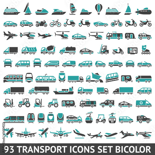 93 Transport icons set bicolor