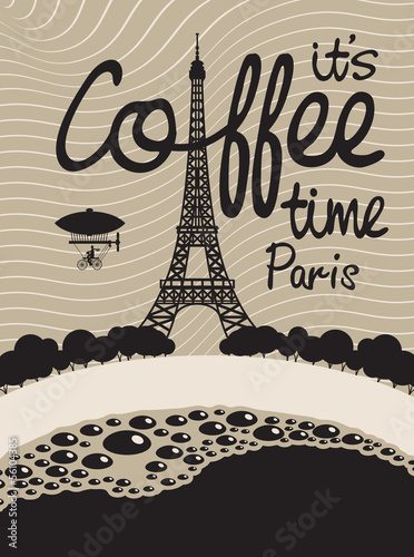 picture with a cup of coffee and Paris with the Eiffel Tower #56104385