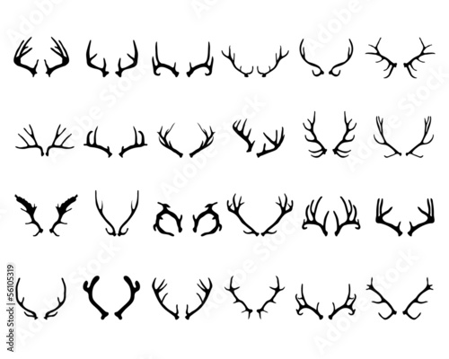 Collection of different silhouettes of deer antlers, vector