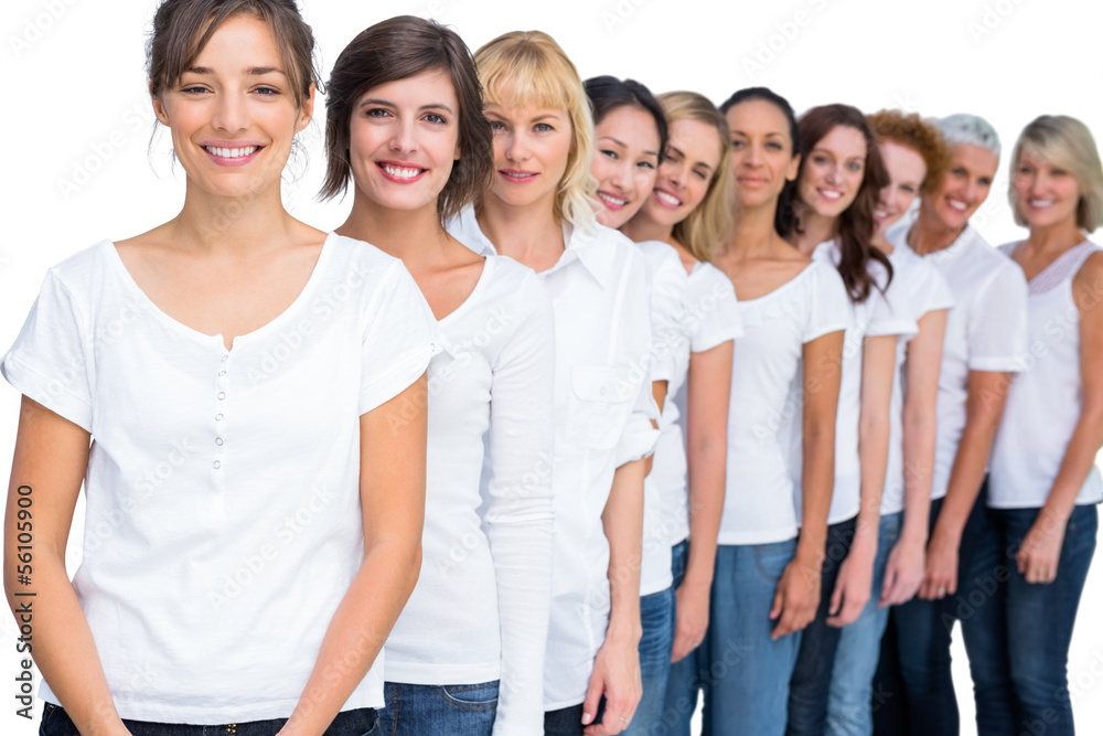 Cheerful models posing in a line Cheerful models posing in a line