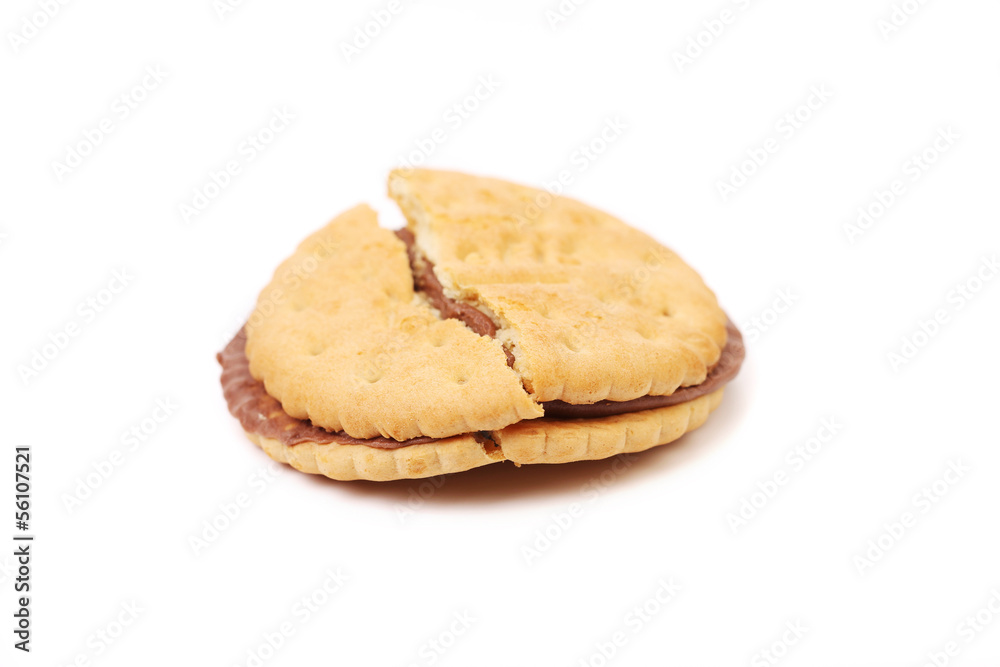 Broken sandwich biscuits with chocolate cream. Broken sandwich biscuits with chocolate cream.