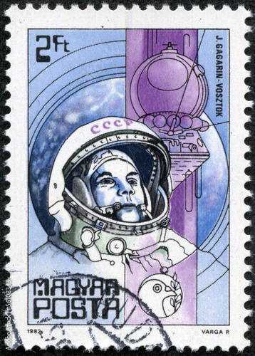 Stamp printed in Hungary shows Yuri Gagarin