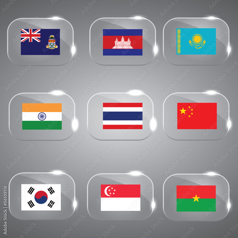 Flags Glass Flags Set Flags of the world Vector illustration