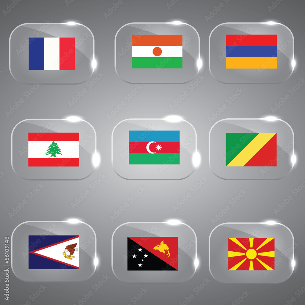 Flags Glass Flags Set Flags of the world Vector illustration