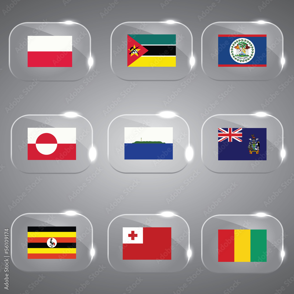 Flags Glass Flags Set Flags of the world Vector illustration Flags Glass Flags Set Flags of the world Vector illustration