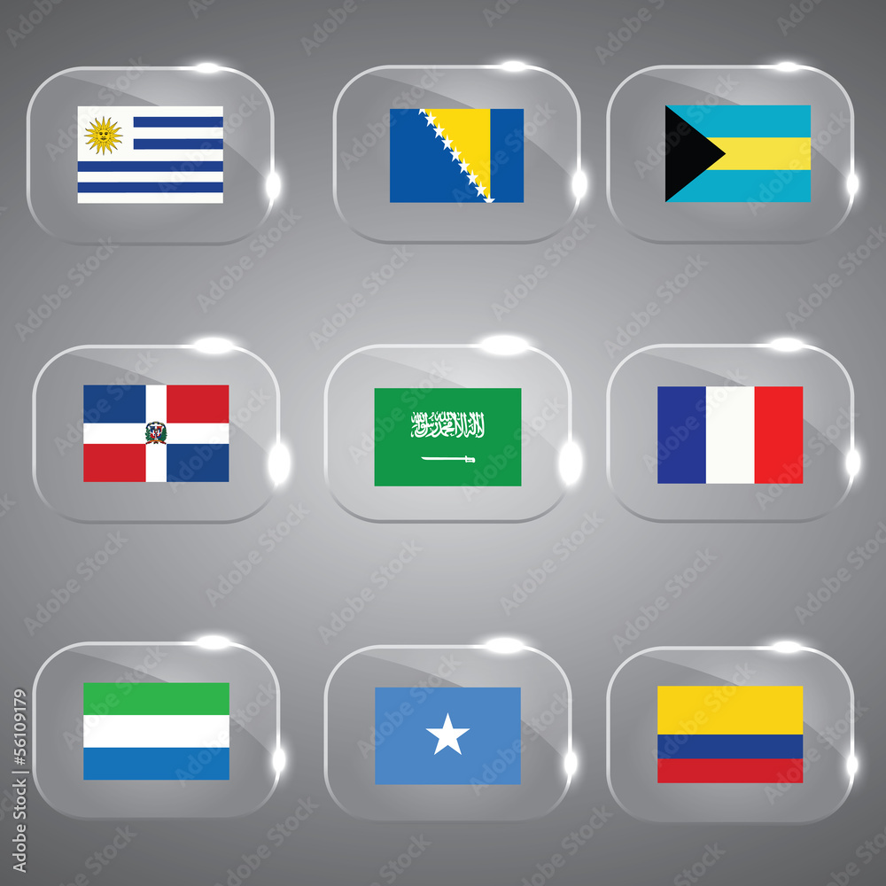 Flags Glass Flags Set Flags of the world Vector illustration Flags Glass Flags Set Flags of the world Vector illustration