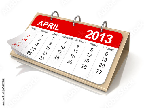 Calendar - April 2013 (clipping path included)