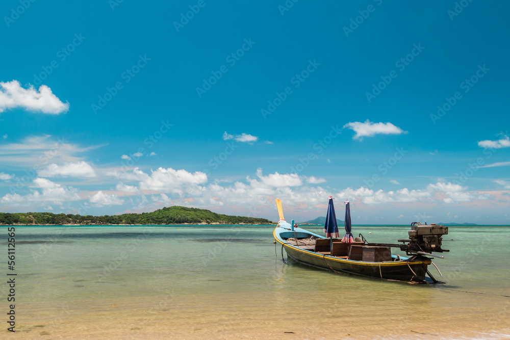 wooden boat on the sea under sunlight wooden boat on the sea under sunlight