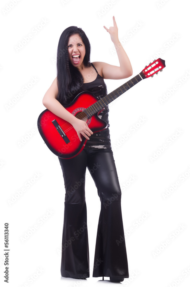 Woman with guitar isolated on the white Woman with guitar isolated on the white