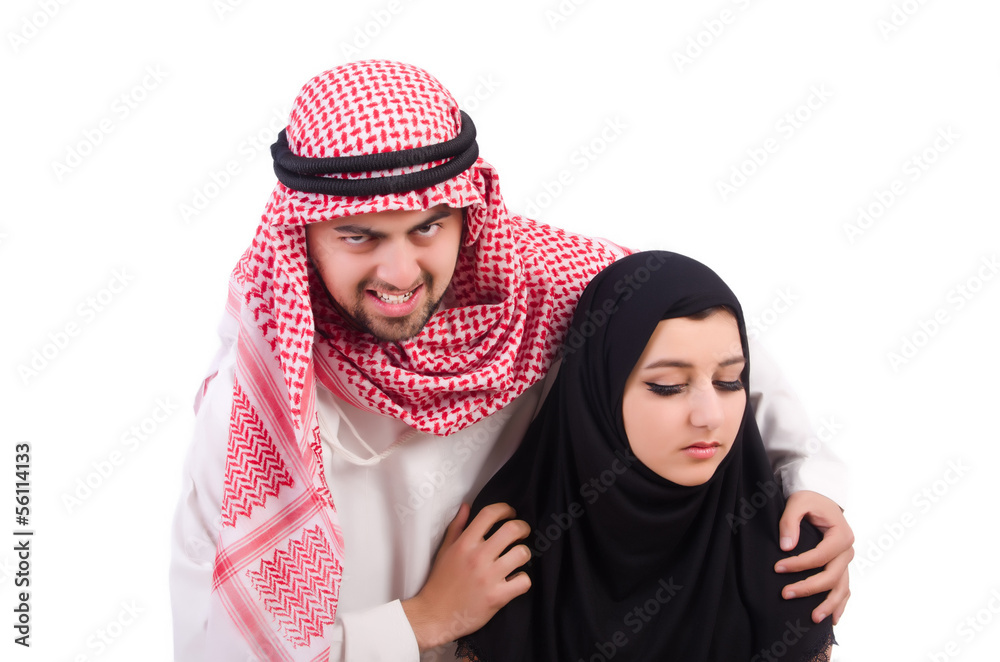 Arab man with his wife on white Arab man with his wife on white