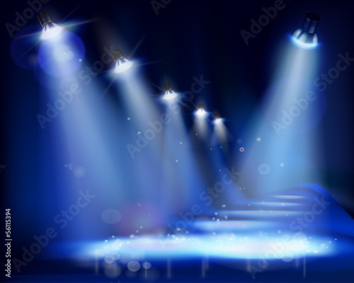 Illuminated stage. Vector illustration.