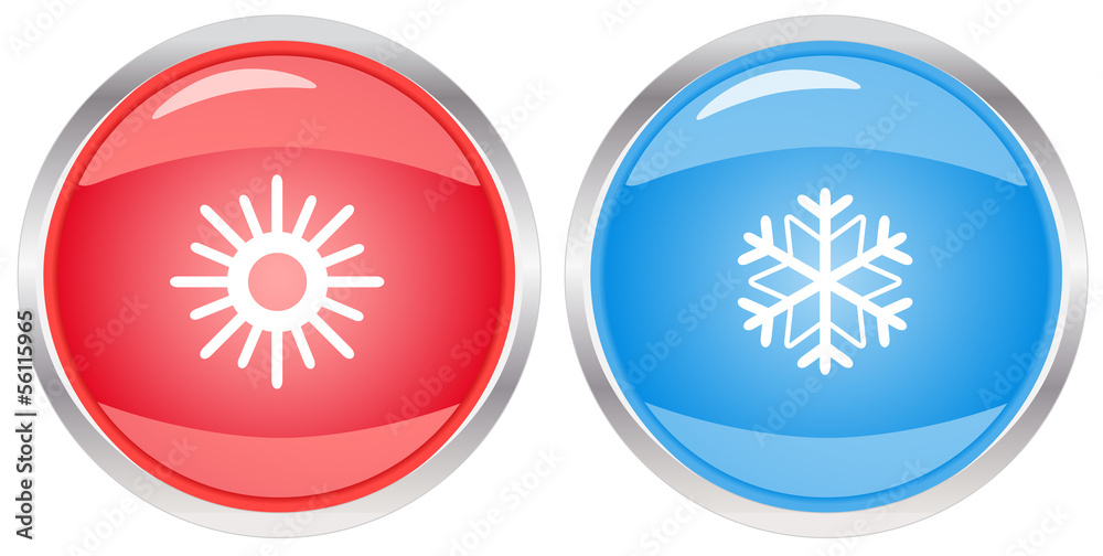 isolated glossy button with snowflake and sun isolated glossy button with snowflake and sun