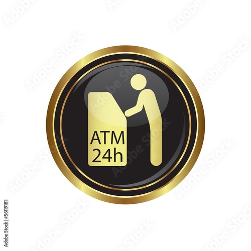 ATM cashpoint icon on black with gold button