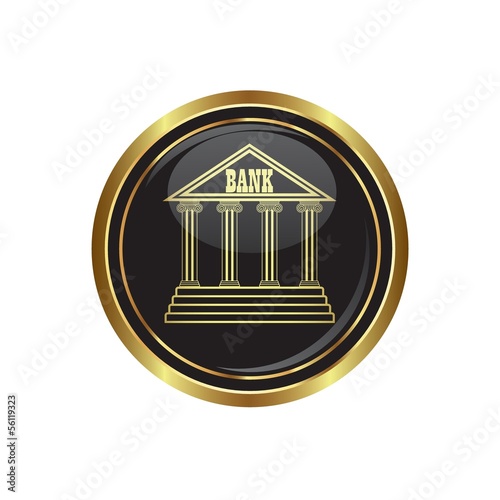 Bank icon on black with gold button. Vector illustration