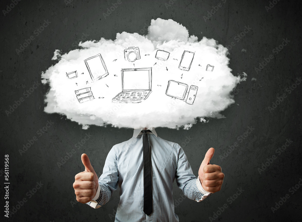 Professional business man with cloud network head Professional business man with cloud network head