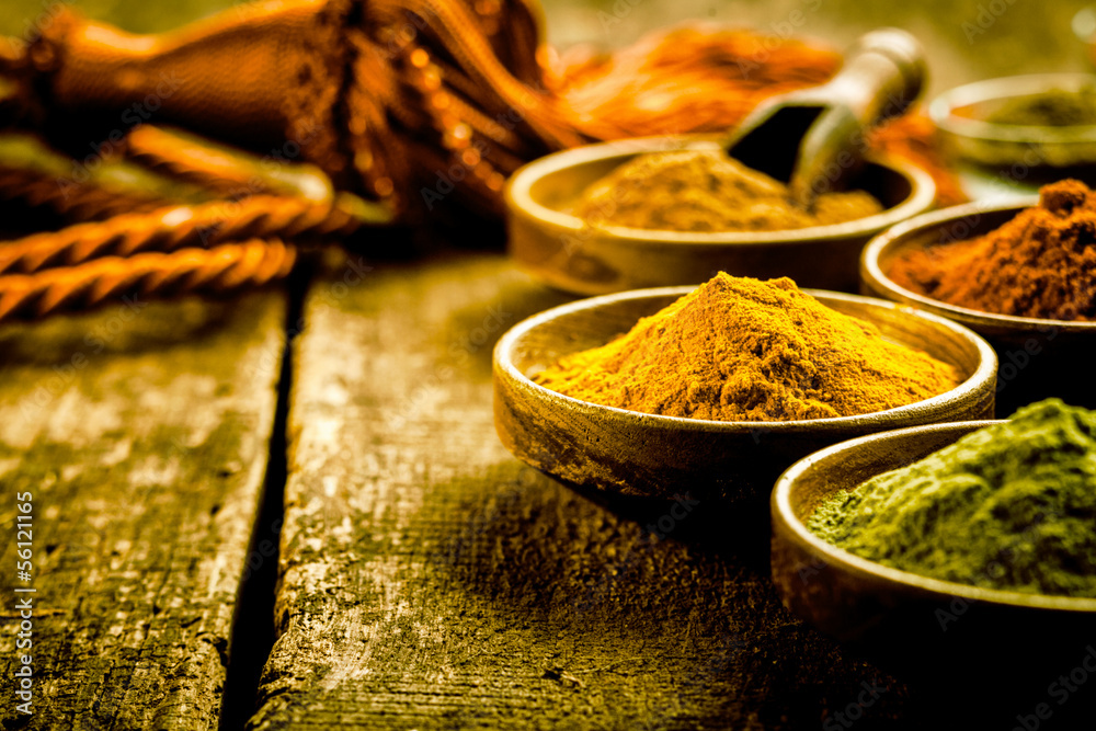 Asian cuisine with colourful spices - obrazy, fototapety, plakaty 