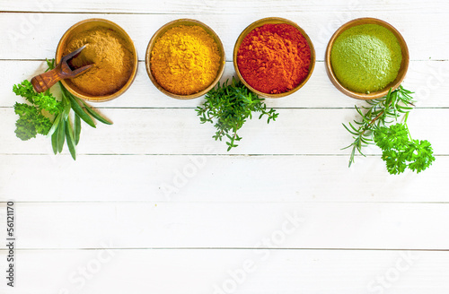 Colourful culinary herbs and spices