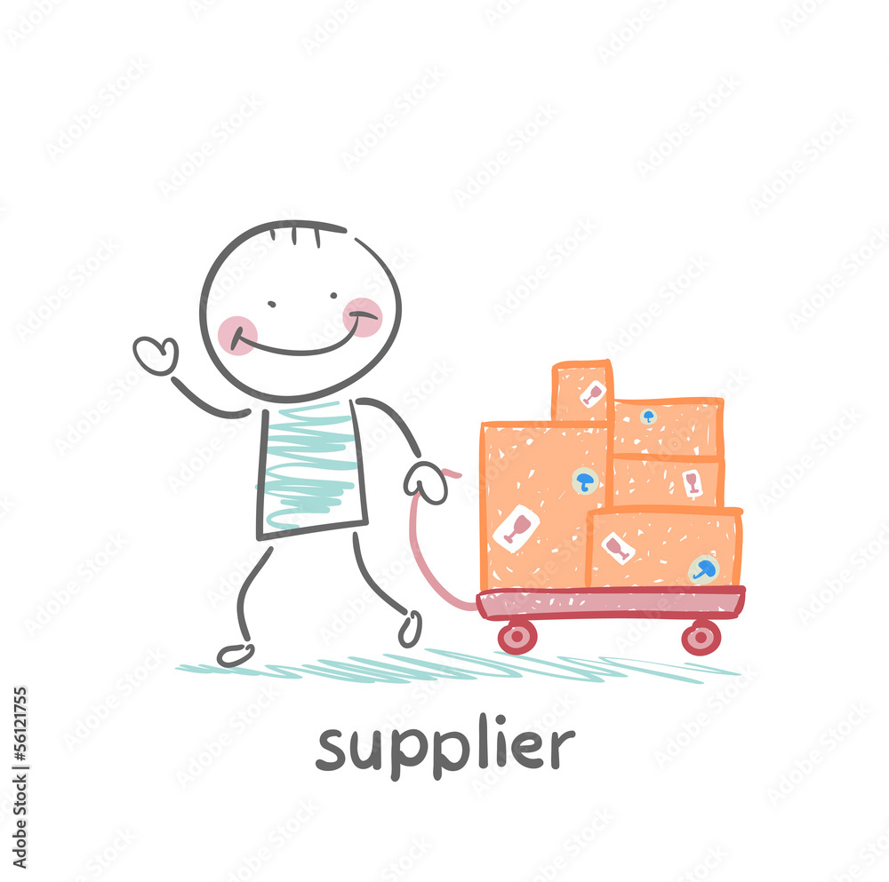 supplier walks with a cart of goods supplier walks with a cart of goods