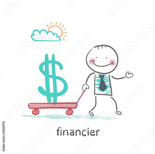 financier carries a wheelbarrow with a dollar sign