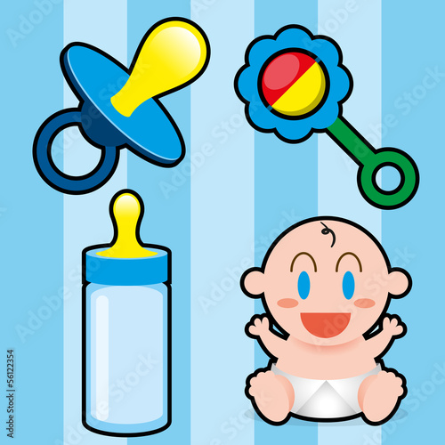 Vector Cartoon Cute Baby And Different Toys And Objects