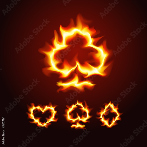 Vector illustration of playing card suits on fire