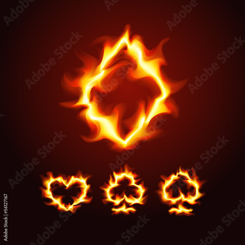 Vector illustration of playing card suits on fire