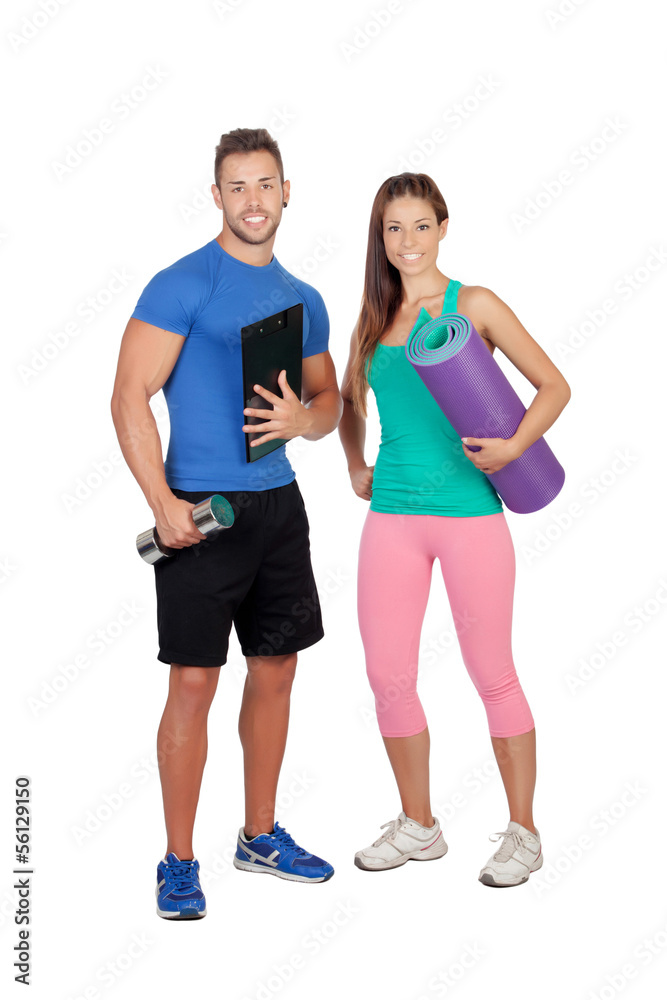 Handsome personal trainer with a attractive girl Handsome personal trainer with a attractive girl