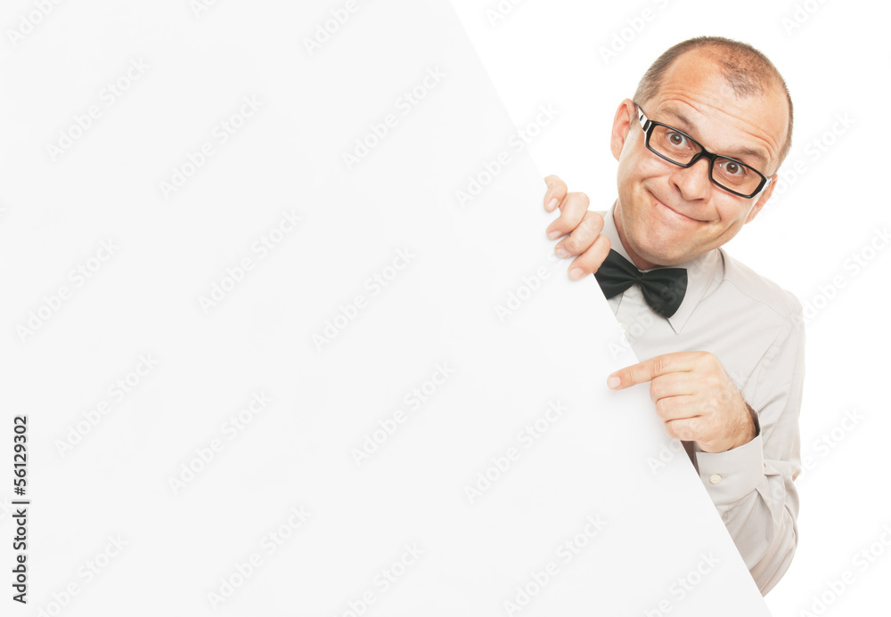 Smiling businessman with info board Smiling businessman with info board