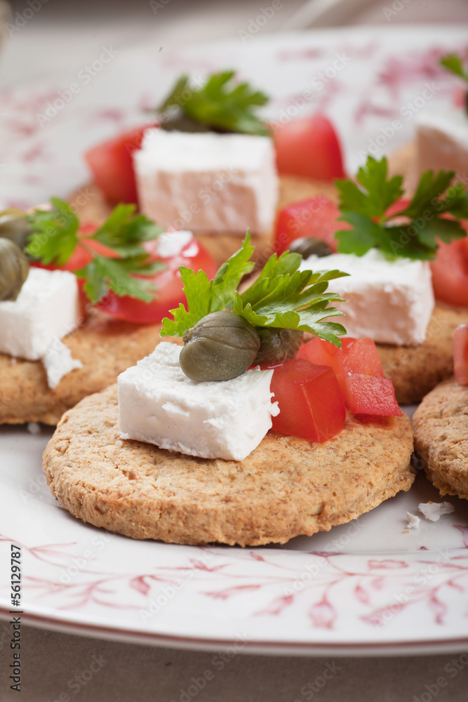 Canape with caper and cheese Canape with caper and cheese