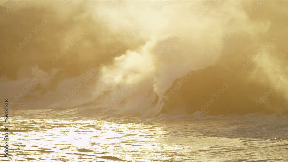 Billowing Steam Kilauea Lava Falling Ocean Waves Billowing Steam Kilauea Lava Falling Ocean Waves