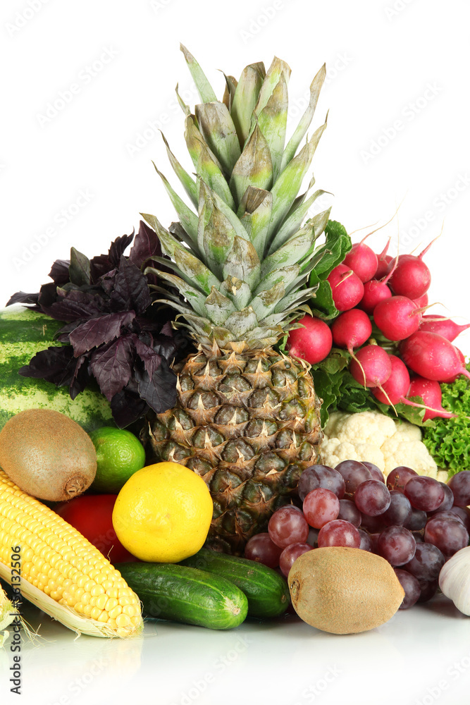 Different fruits and vegetables isolated on white Different fruits and vegetables isolated on white
