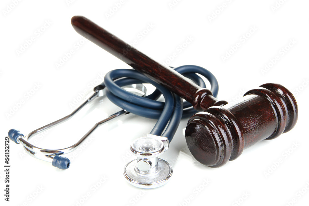 Medicine law concept. Gavel and stethoscope isolated on white Medicine law concept. Gavel and stethoscope isolated on white