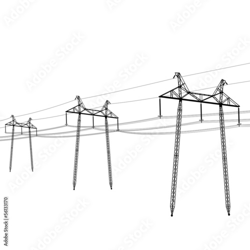 Silhouette of high voltage power lines. Vector  illustration.
