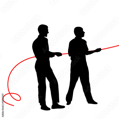 Black silhouettes of people pulling ropeþ. Vector illustration.