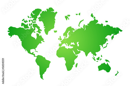 Green and white flat world map illustration, vector