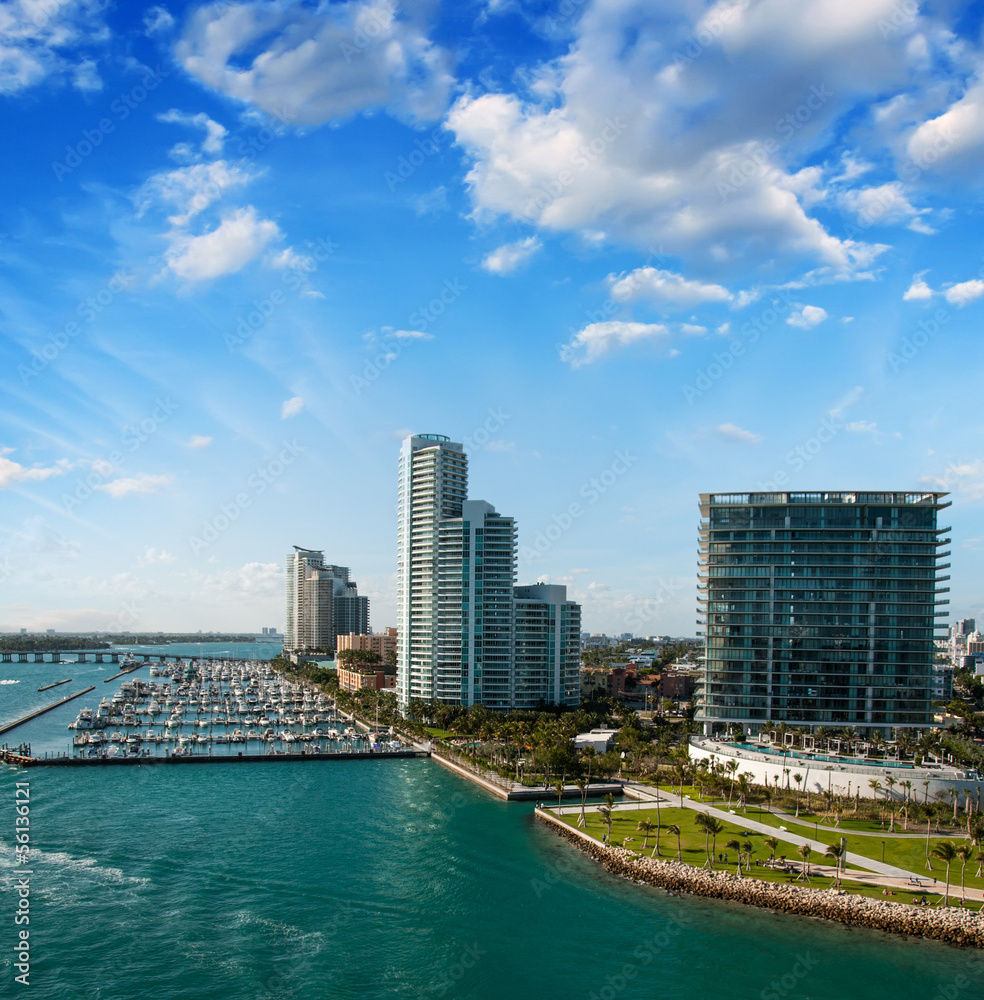 Skyline of Miami. Beautiful buildings near the ocean Skyline of Miami. Beautiful buildings near the ocean