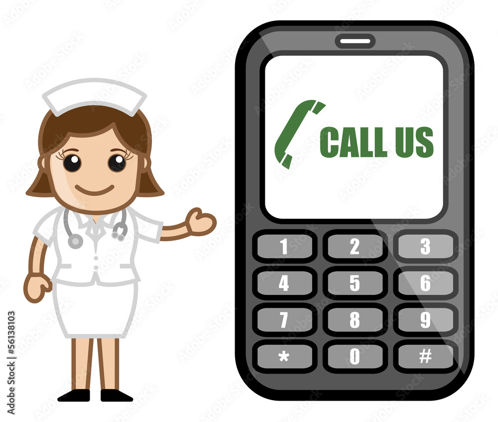 Call Us - Help Line Concept - Medical Cartoon Vector Character Call Us - Help Line Concept - Medical Cartoon Vector Character