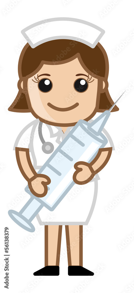 Nurse Having Syringe - Medical Cartoon Vector Character Nurse Having Syringe - Medical Cartoon Vector Character