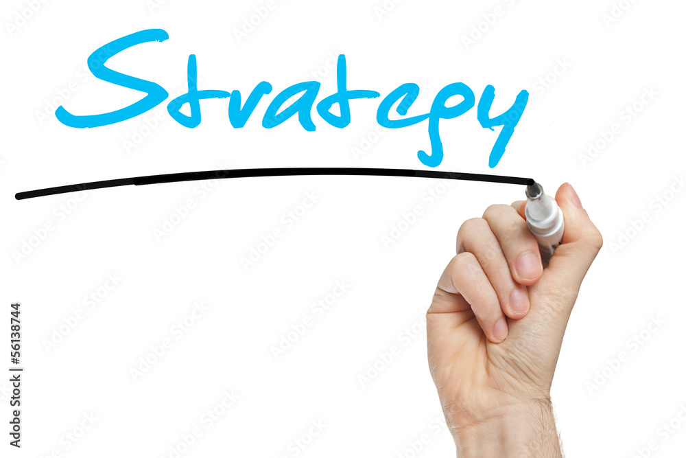 Hand writing Strategy with blue marker Hand writing Strategy with blue marker