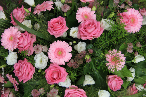 Gerberas and roses, pink bridal flowers