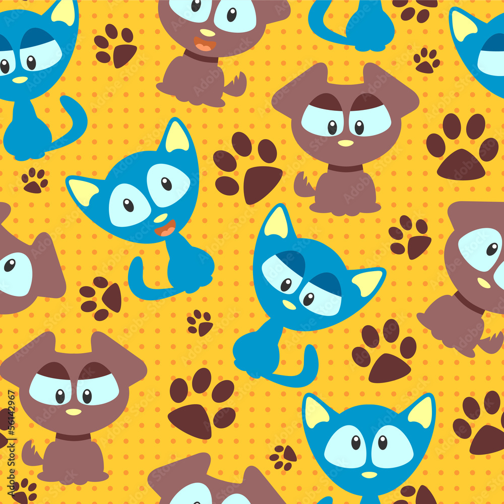 Seamless pattern with cute kittens and puppies Seamless pattern with cute kittens and puppies