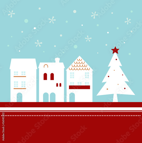 Xmas town on snowing background ( vector )