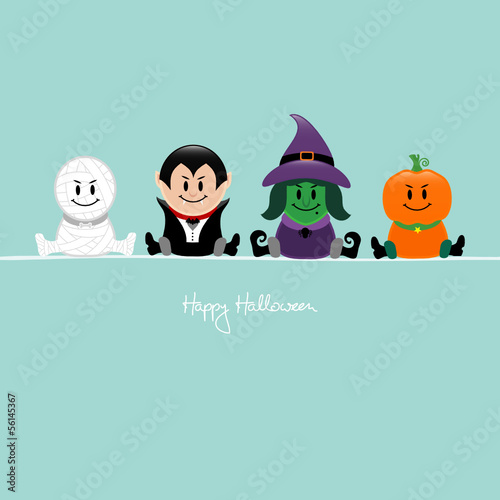Halloween Mummy, Vampire, Witch & Pumpkin Retro