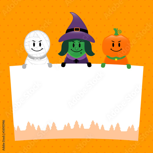 Halloween Mummy, Witch & Pumpkin Label
