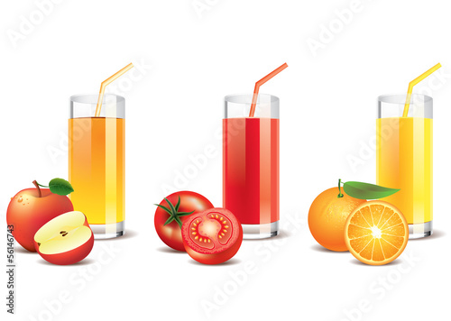 Apple, tomato and orange juice vector