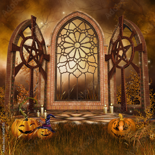 Gotycki ołtarz z dyniami na Halloween